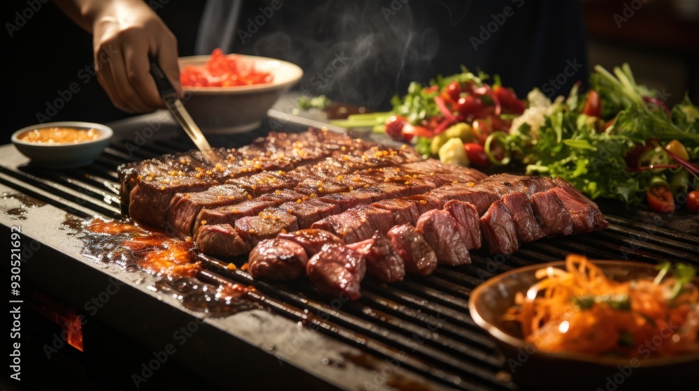 Teppanyaki Grilled Kobe Beef. Best For Banner, Flyer, and Poster Teppanyaki Grilled Kobe Beef. Best For Banner, Flyer, and Poster