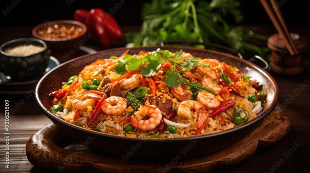 Yangzhou Fried Rice with Shrimp and Vegetables. Best For Banner, Flyer, and Poster Yangzhou Fried Rice with Shrimp and Vegetables. Best For Banner, Flyer, and Poster
