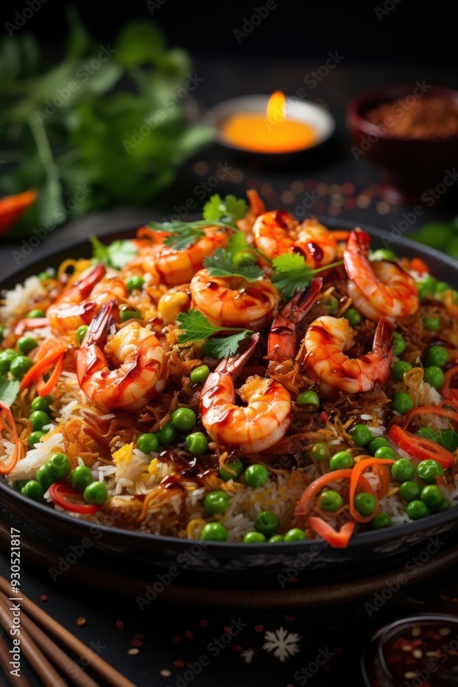 Yangzhou Fried Rice with Shrimp and Vegetables. Best For Banner, Flyer, and Poster Yangzhou Fried Rice with Shrimp and Vegetables. Best For Banner, Flyer, and Poster