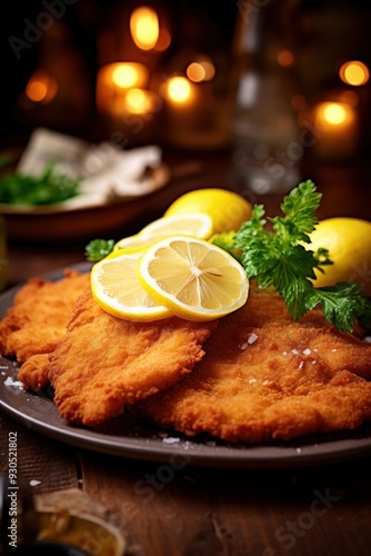 Wiener Schnitzel with Lemon Wedge. Best For Banner, Flyer, and Poster