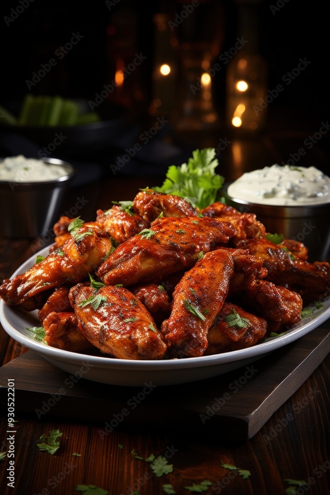 Buffalo Chicken Wings with Blue Cheese Dip. Best For Banner, Flyer, and Poster Buffalo Chicken Wings with Blue Cheese Dip. Best For Banner, Flyer, and Poster