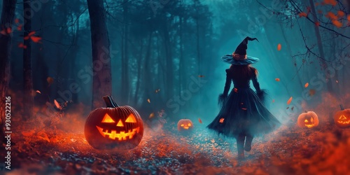 Witch in a Spooky Halloween Forest created by ai