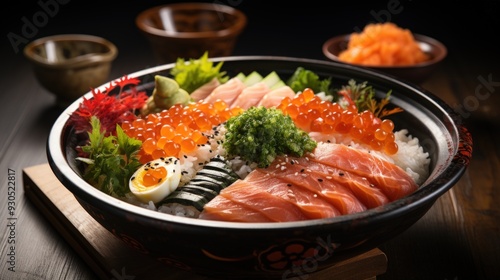 Chirashi Bowl with Fresh Sashim. Best For Banner, Flyer, and Poster photo