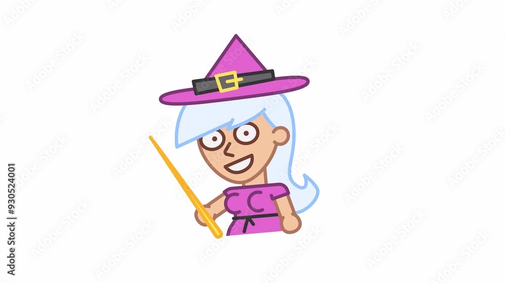 Sticker witch holds pointer and smiles. Alpha channel Sticker witch holds pointer and smiles. Alpha channel