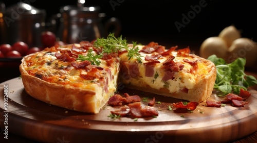 Quiche Lorraine with Smoked Bacon. Best For Banner, Flyer, and Poster