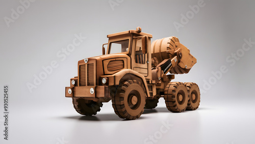 Professionally crafted 3D wooden model of Rock breaker truck, with white background. photo