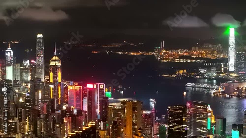 Wallpaper Mural Hong Kong drone vdo aerial view. buildings cityscape city urban with light and transportation at Victoria Harbour and Kowloon at sunset along harbour Island. Hong Kong International Financial Centre. Torontodigital.ca