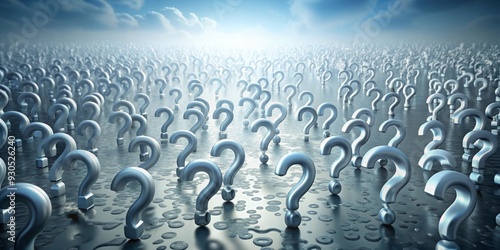 Abstract rendered image of question marks floating in a sea of uncertainty photo