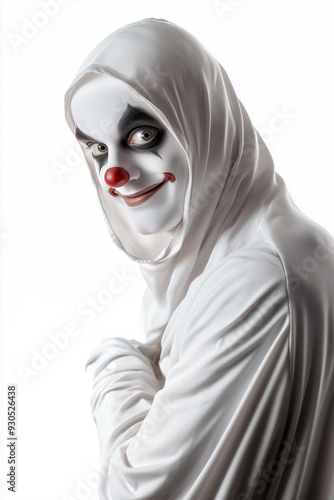 Man wearing a ghost costume on Halloween