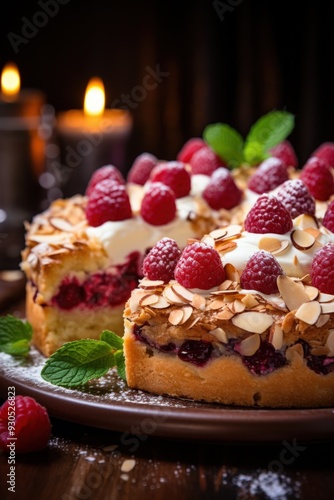 Wallpaper Mural raspberry almond frangipane tart; with a buttery almond; dessert photography; best for banners, flyer, and poster Torontodigital.ca