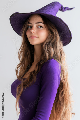 Woman wearing a witch costume on Halloween