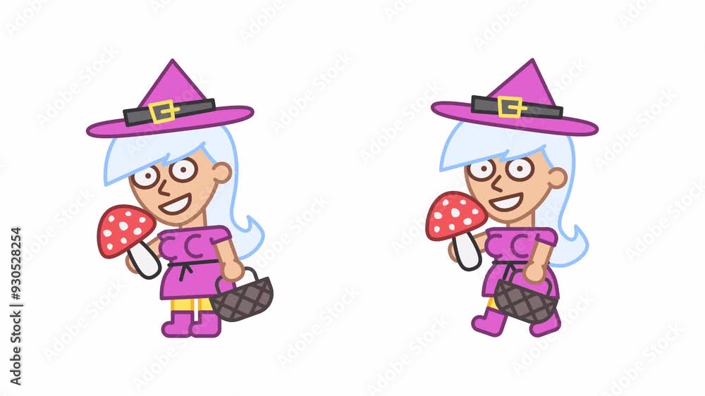 Witch holds fly agaric mushroom and walks. Alpha channel Witch holds fly agaric mushroom and walks. Alpha channel