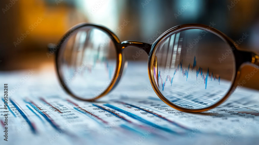 A pair of glasses is on a piece of paper with a graph on it A pair of glasses is on a piece of paper with a graph on it