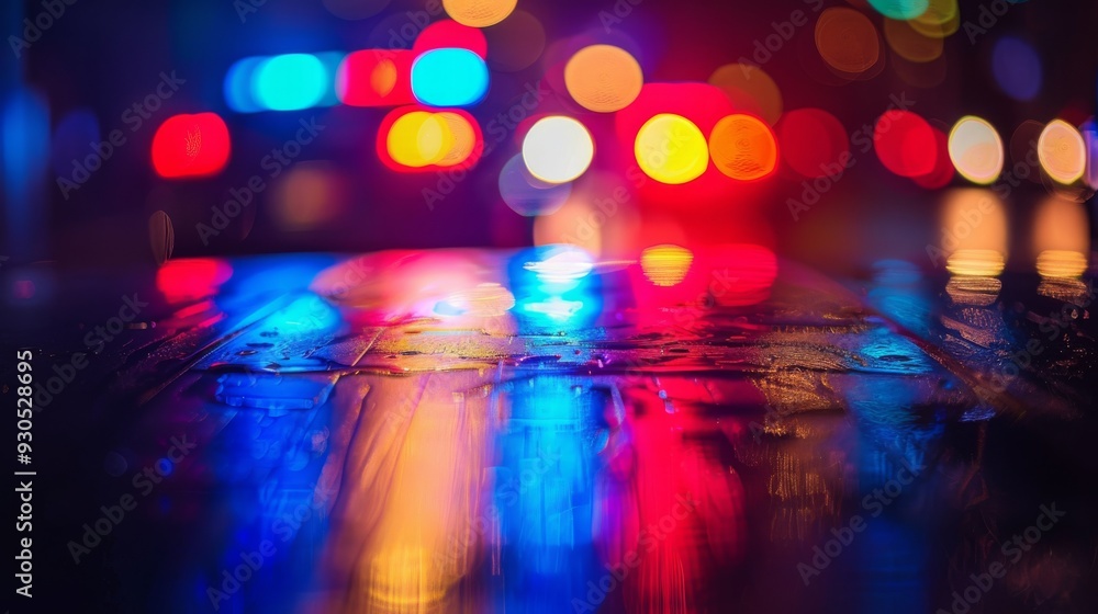 Blurred police lights on a dark street Blurred police lights on a dark street