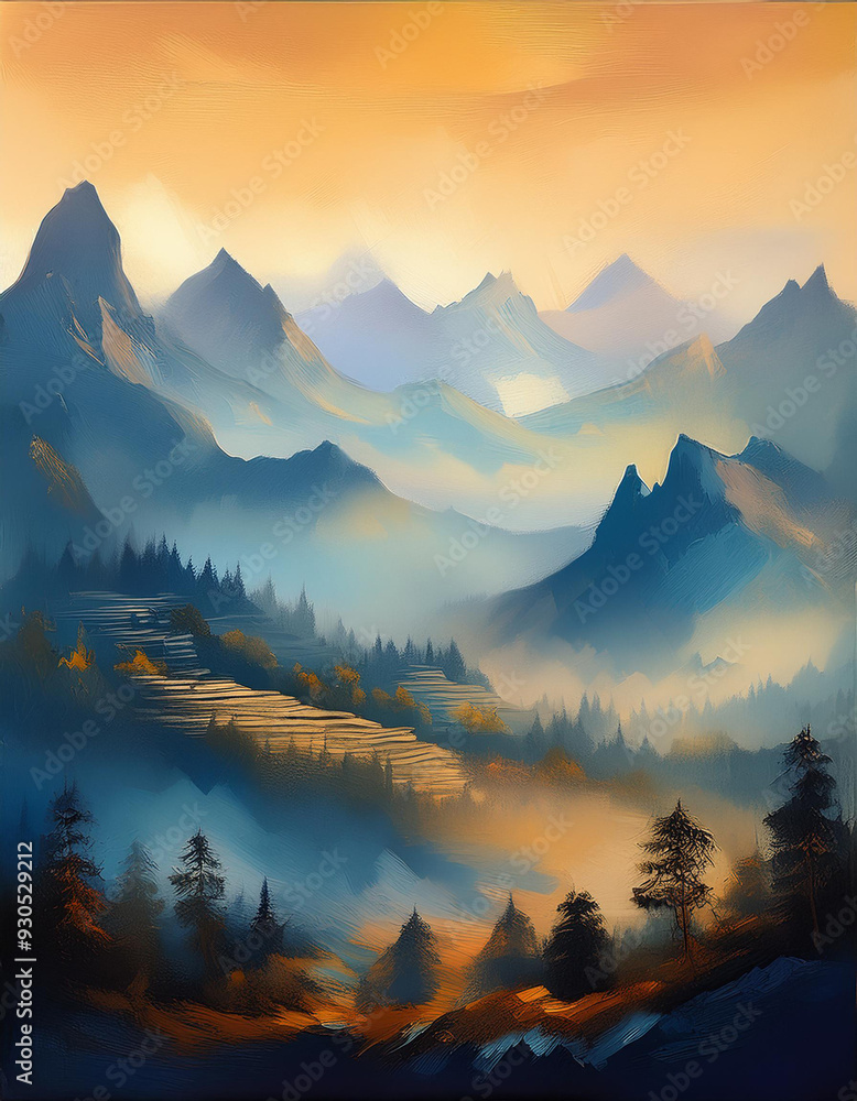 Obraz premium Mountains in the fog