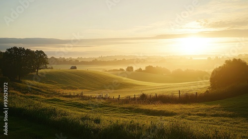 Golden Sunrise Over Rolling Hills