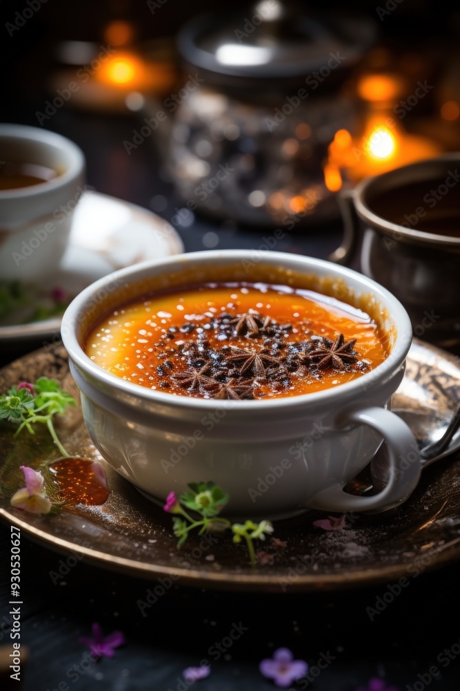 Earl Grey crème brûlée; dessert photography; best for banners, flyers, and posters Earl Grey crème brûlée; dessert photography; best for banners, flyers, and posters
