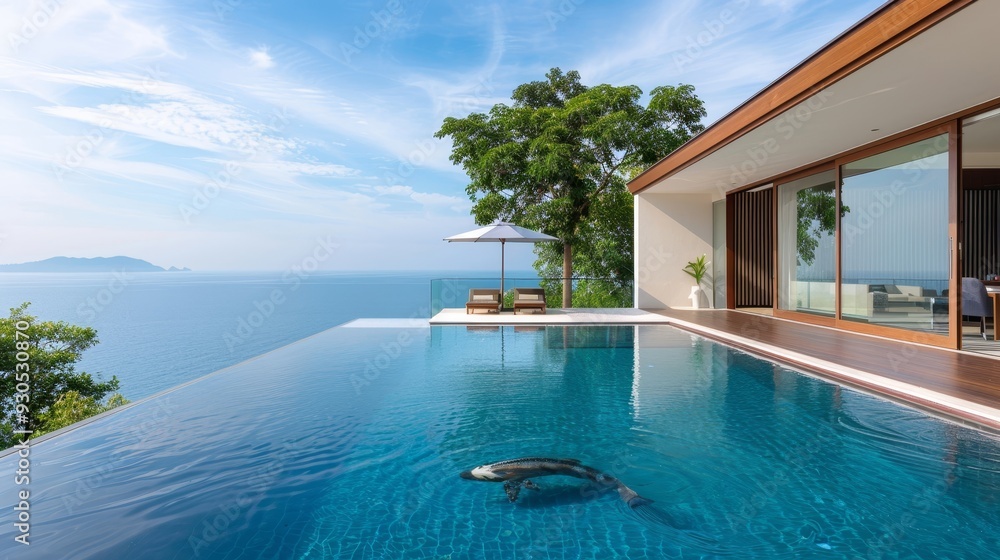 Fototapeta premium A large pool with a dolphin swimming in it