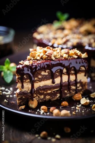 chocolate hazelnut torte; dessert photography; best for banners, flyers, and posters