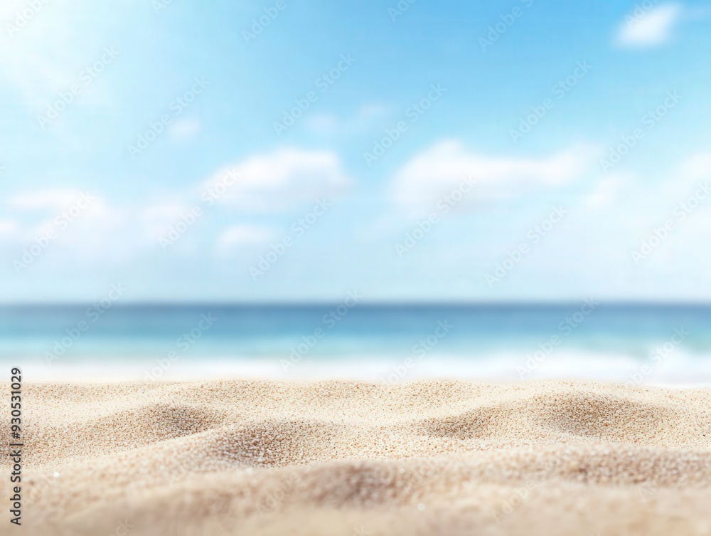 Serene beach scene with soft sand and a calm blue ocean under a bright sky, perfect for themes of relaxation, summer, and tranquility. Serene beach scene with soft sand and a calm blue ocean under a bright sky, perfect for themes of relaxation, summer, and tranquility.