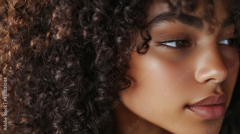 Natural Curly Hair Close-Up Capturing Detailed Texture in Soft Lighting Natural Curly Hair Close-Up Capturing Detailed Texture in Soft Lighting