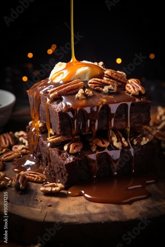 caramel pecan brownie; dessert photography; best for banners, flyers, and posters