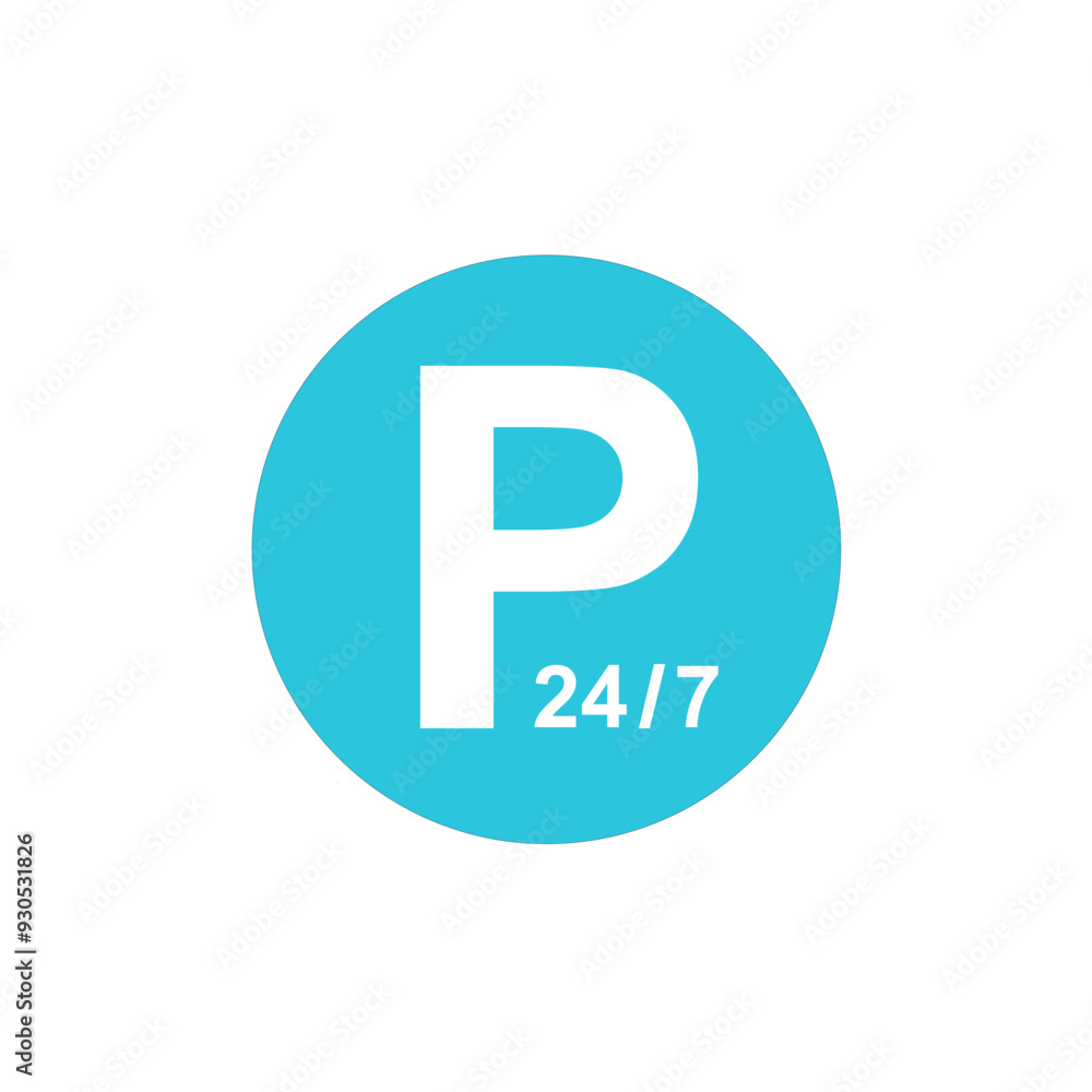 Parking time icon 24/7, isolated on white background, from blue icon set. Parking time icon 24/7, isolated on white background, from blue icon set.