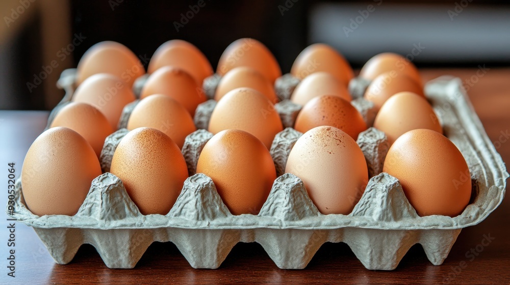 Carton of eggs neatly arranged in an eco-friendly packaging, representing sustainability, freshness, and simplicity in everyday food products. Carton of eggs neatly arranged in an eco-friendly packaging, representing sustainability, freshness, and simplicity in everyday food products.