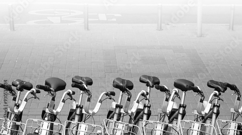 A row of city bicycles on the street