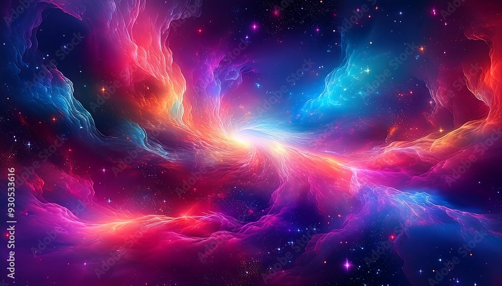 Fototapeta premium Holographic Nebula - An abstract space background that mimics a cosmic nebula using 3D holographic. Graphic art illustration poster
