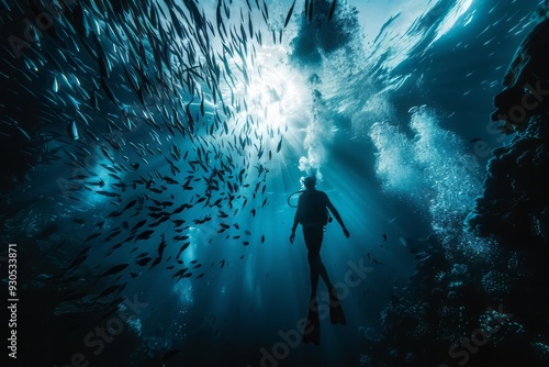 Diving with fish in the ocean