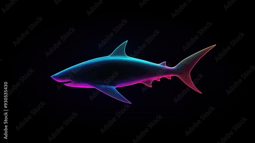 Fototapeta premium A stylized, colorful representation of a shark against a dark background.