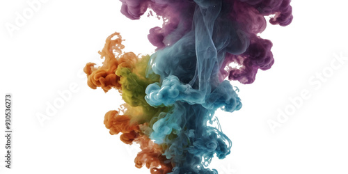 Beautiful smoke plume isolated on transparent background. bright colorful paint color powder festival background.