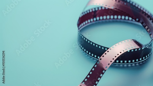 Empty film strip against pastel blue backdrop, spacious copy space, even lighting, cool tones,