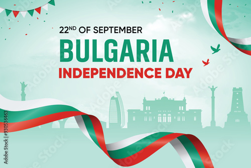Bulgaria Flag Waving On Skyline Background. Independence Day Concept Design Vector Illustration.