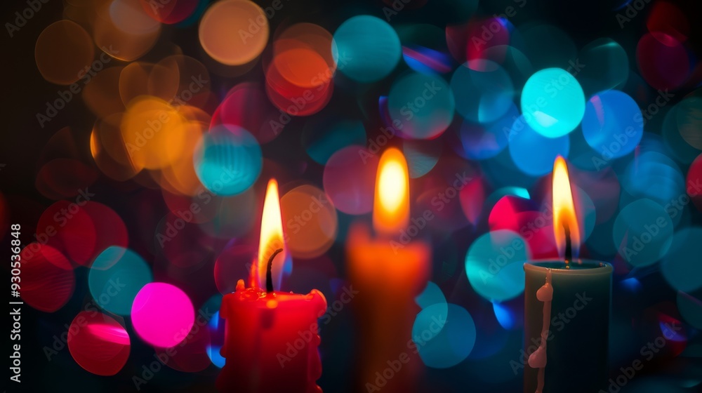 Enigmatic candles emitting colorful lights in the dark Enigmatic candles emitting colorful lights in the dark