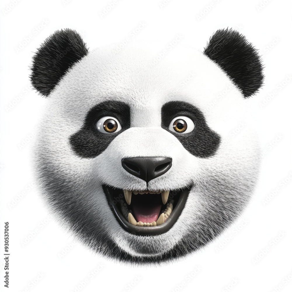 An expressive panda with a fierce gaze against a pristine white backdrop An expressive panda with a fierce gaze against a pristine white backdrop