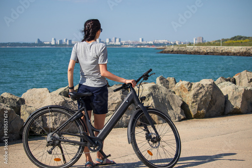 Cycling along the seaside. A wonderful sunny day. 