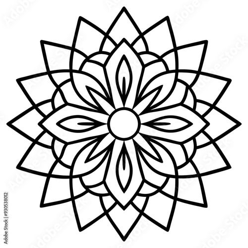 Mandala line art silhouette with white background