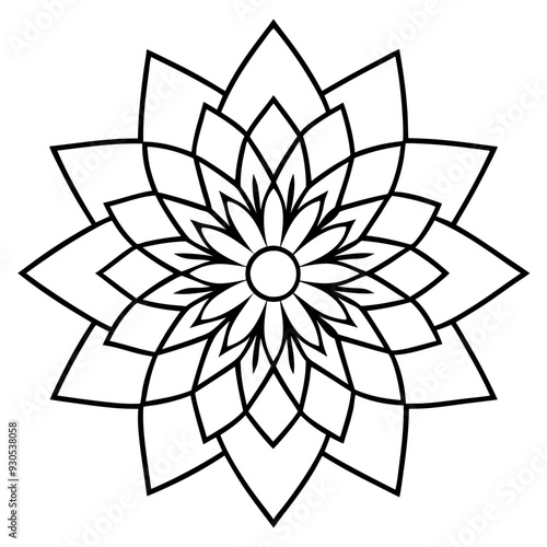 Mandala line art silhouette with white background
