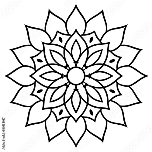 Mandala line art silhouette with white background
