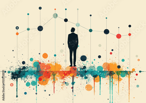 Manager Balancing on Rising Business Chart, Abstract Finance Concept, Minimalist Vector Illustration of Economic Growth and Corporate Strategy