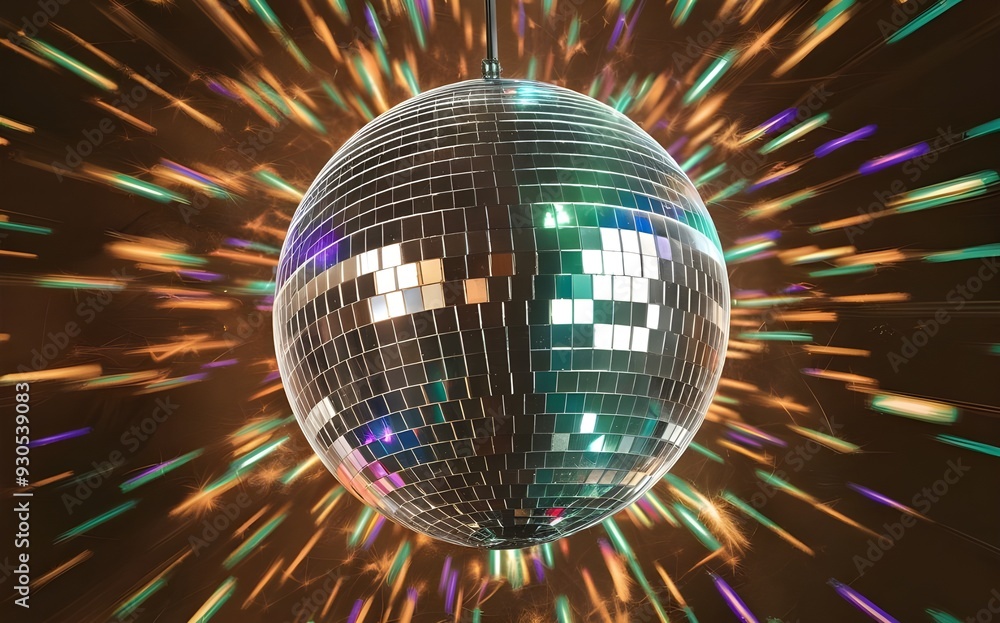 Obraz premium Colorful Disco Ball Reflecting Lights in Dark Party Atmosphere