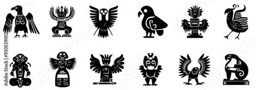  Silhouette of ancient egyptian mythical symbolm set.  Vector illustration of ancient egyptian. 