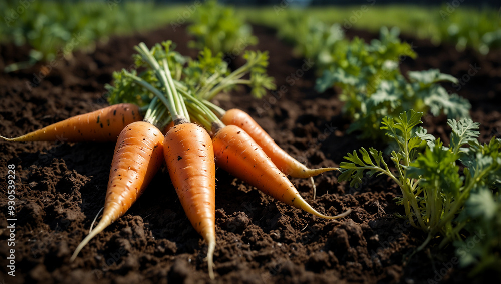 Fresh organic carrots harvested from rich soil Fresh organic carrots harvested from rich soil