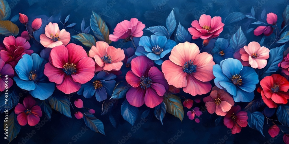 Intricate Floral Pattern in Cyan and Magenta: High Gloss Art, generative ai Intricate Floral Pattern in Cyan and Magenta: High Gloss Art, generative ai