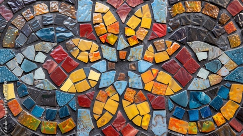 Handcrafted mosaic artwork with a symmetrical design and rich colors