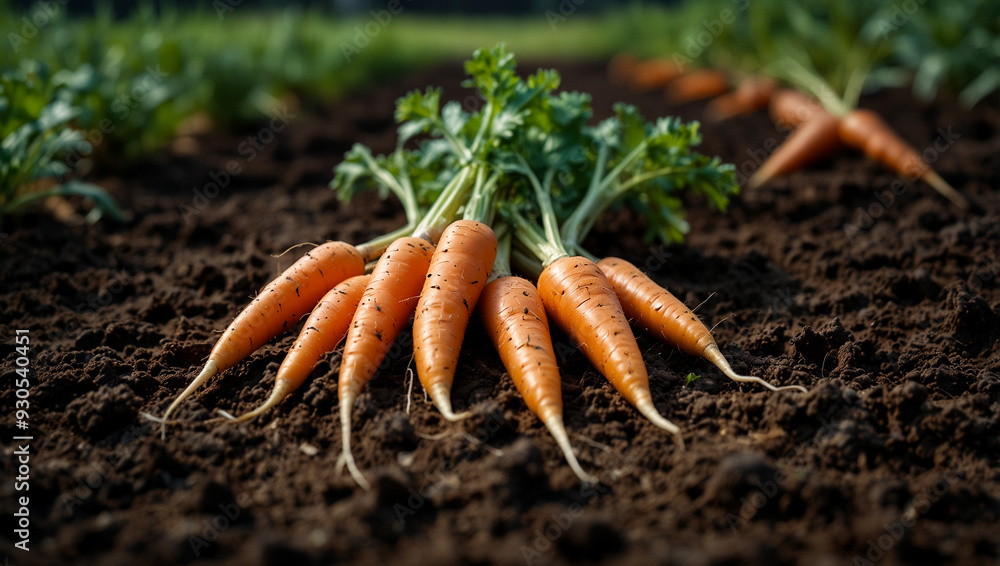Fresh organic carrots harvested from rich soil Fresh organic carrots harvested from rich soil