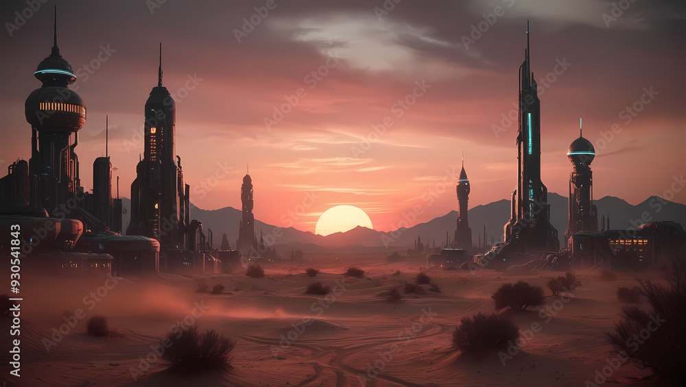Naklejka premium Cyberpunk Wasteland with Generative AI