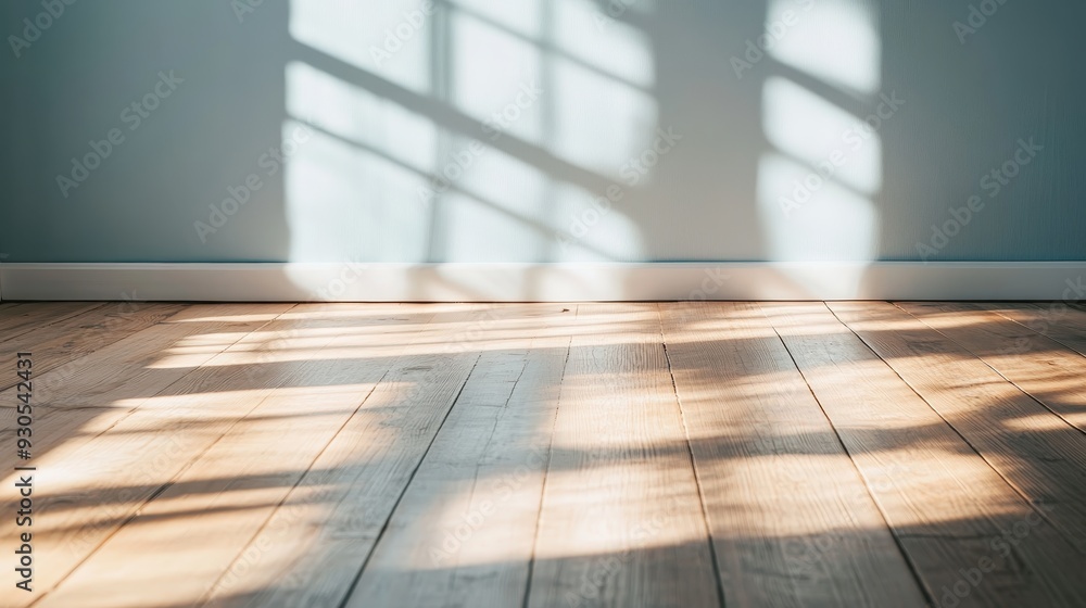 An interior scene showcasing sunlight casting intricate shadows on a smooth hardwood floor, creating an artistic and calming atmosphere with a focus on light and space. An interior scene showcasing sunlight casting intricate shadows on a smooth hardwood floor, creating an artistic and calming atmosphere with a focus on light and space.